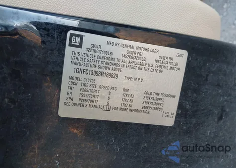 2008 Chevrolet Tahoe Lt z USA, uszkodzony, nr VIN 1GNFC13098R189829